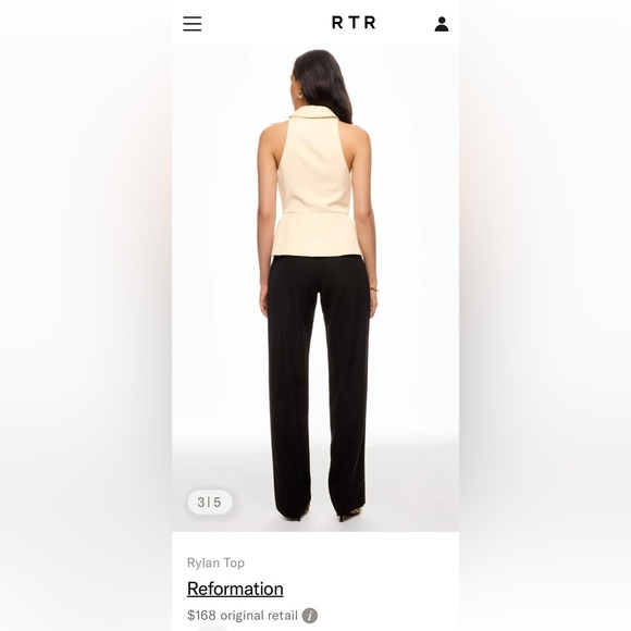 Reformation Cream Rylan Halter Peplum Top - Picture 3 of 10